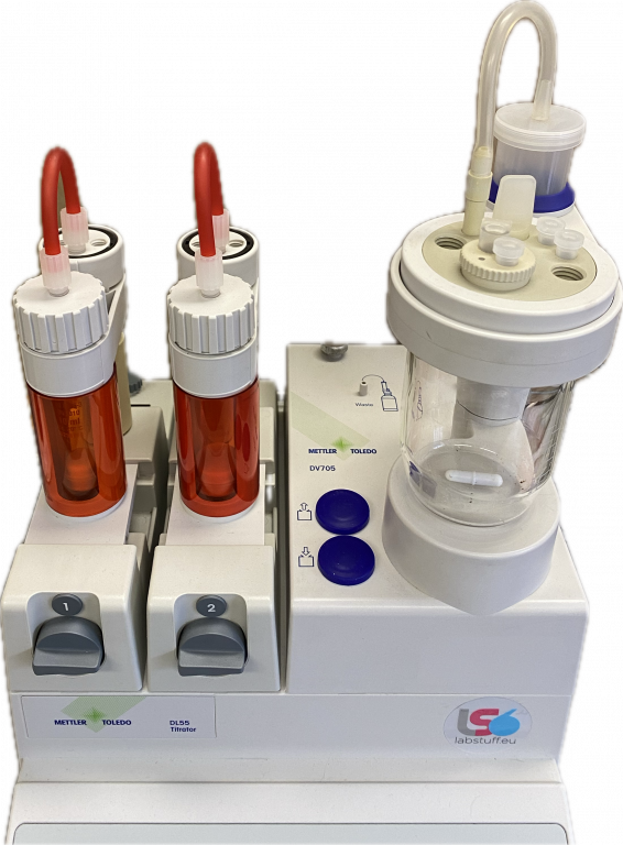 Mettler DL55 Titrator mit 2 Büretten 10 & 20ml , KF Aufsatz, Stirrer, etc.